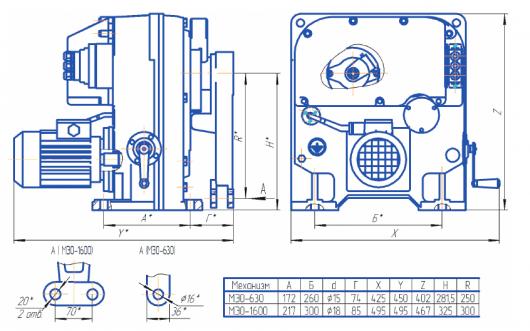 Габаритные размеры МЭО-630/10-0,25 М-92К